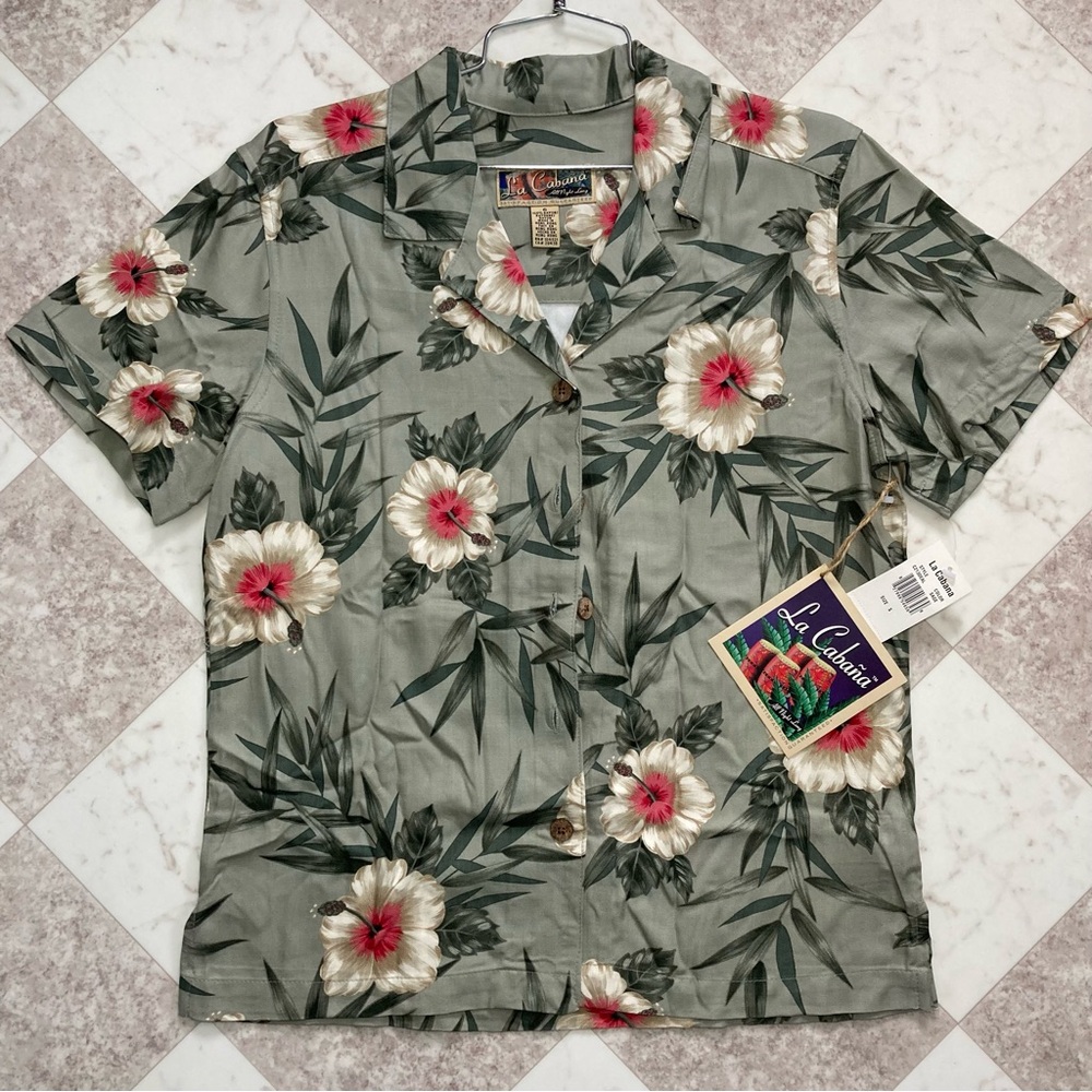 Women's Hawaiian Floral Sage Green Shirt Blouse